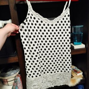 Adorable polka dot tank top with lace bottom